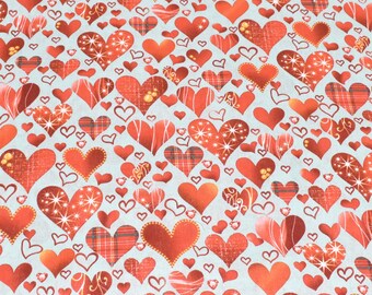 Heart Cotton Fabric, Red Heart Fabric, Valentine Fabric, Fabric By The Yard