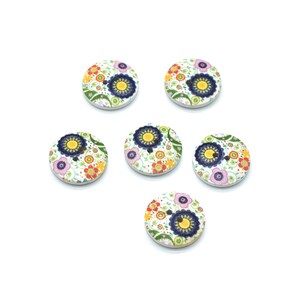 White Buttons, Floral Wood Buttons, Blue Flower Buttons, 20 Blue Flower Wood Buttons 5/8", 2 Holes Round Wood Buttons, Orange Flower Buttons