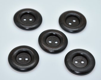 Wood Buttons, Dark Wood Buttons, 2 Holes Buttons, Set of 15,  Dark  Brown Wood Buttons 1 1/2",  1.5" Wood Buttons, 15 Pcs Wood Buttons