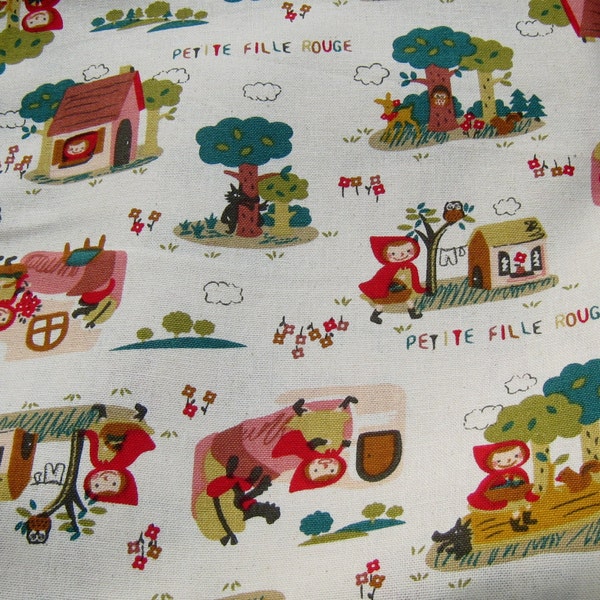 Off White Little Red Riding Hood Cotton Fabric, Fabric By The Yard, Cotton Fabric, Kawaii Fabric,  Cotton Fabric,Fairy Tale Fabric