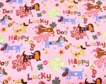 Tela de algodón con estampado de perro salchicha, tela de algodón rosa, tela con estampado de cachorro, tela cortada a medida, tela con estampado de perro pequeño, perro salchicha, tela rosa