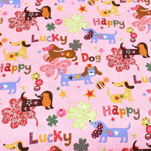 Dachshund Dog Cotton Fabric, Pink Cotton Fabric, Puppy Fabric, Fabric By The yard, Little Dog Fabric, Dachshund Dog, Pink Fabric