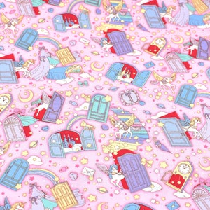 Unicorn Fabric, Pink Unicorn Cotton fabric, Pink Cotton Fabric, Fairy Tales Fabric, Rainbow Cotton Fabric, Star Cotton Fabric