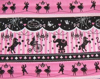 Carnival Fabric, Circus Cotton Fabric, Kawaii Fabric, Elephant Fabric, Ballerina Fabric, Monkey Fabric, Hot Pink Cotton Fabric
