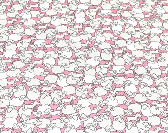 Lamb Fabric, Pink Cotton Fabric, Little Lamb Fabric, Fabric By The Yard, Sheep Fabric