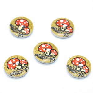 20 Mushroom Wood  Buttons 5/8", Green Buttons, Mushroom Buttons, 2 Holes Buttons