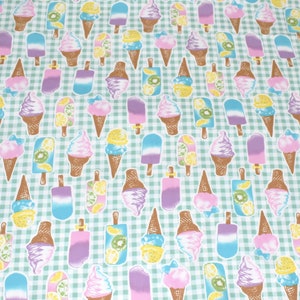 Ice Cream Fabric, Green Gingham Fabric, Kiwi Fabric, Purple Fabric, Japanese Fabric, Ice Cream Cone Fabric