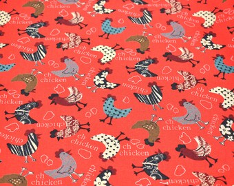 Chicken Fabric, Farm Fabric, Country Style Cotton Fabric, Red Cotton Fabric, Fabric By The Yard, Bird Cotton Fabric, Cotton Fabric.