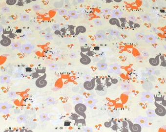 Fox Fabric, Squirrel Fabric, Forest Cotton Fabric, Forest Wildlife Animals Fabric, Woodland Forest Animals Fabric, Wildlife Cotton Fabric