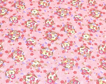 Japanese Flowers Cotton Fabric, Fabric By The Yard, Pink Cotton Fabric, Floral Cotton Fabric, Oriental Style Fabric