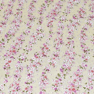 Flowers Cotton Fabric, Floral Cotton Fabric, Fabric By the Yard, Pink Flowers Fabric, Tan Fabric