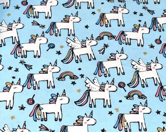 Unicorn Fabric, Blue Unicorn Cotton Fabric, Blue Cotton Fabric, Fairy Tales Fabric, Cotton Fabric, Star Cotton Fabric, Fabric By The Yard