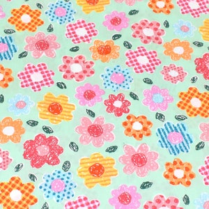 Flowers Cotton Fabric, Floral Cotton Fabric, Green Cotton Fabric, Fabric By The Yard, Gingham Fabric, Quilt Fabric, Pink And Green Fabric