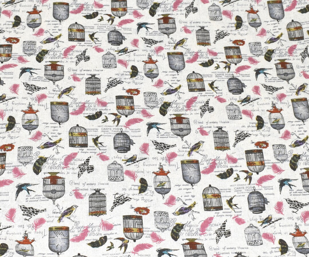 Bird Cage Fabric Bird Fabric Vintage Style Fabric Feather Etsy