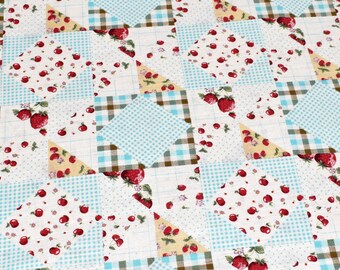 Strawberry Fabric, Apple Fabric, Blue Cotton Fabric, Cherry Fabric, Blue Gingham Cotton Fabric, Country Style Fabric, Fruits Fabric