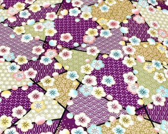 Katoenen stof paarse bloemen, katoenen stof bloemen, lila stof, stof op maat gesneden, katoenen stof aquabloemen, stof roze bloemen