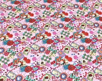 Geisha Fabric, Pink Geisha  Cotton Fabric, Kawaii Fabric, Pink Fabric, Heart Fabric, Floral Fabric