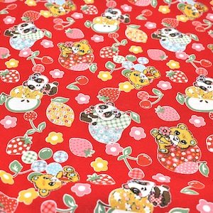 Tela de algodón Panda, Tela de algodón de fresa, Tela para niños, Tela de estilo vintage, Tela de manzana, Tela roja, Tela de cereza, Tela floral