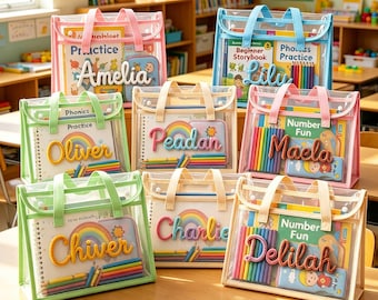 Pasta personalizada A4 com alça transparente, mochila escolar impermeável, pasta transparente para biblioteca infantil, pasta personalizada para tarefas de casa, presente para estudantes.