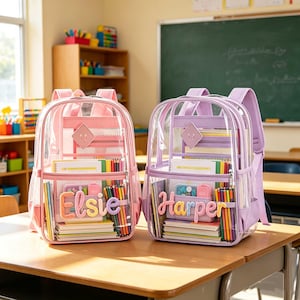 Personalized Clear Backpack for Kids, Custom Name PVC School Bag, Back to School Gift, First Day of School Gift,Game Day Concert Event Bag