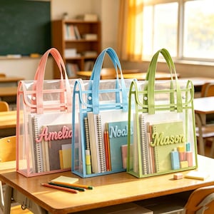Personalized Kids Clear School Tote Bag,Custom Name Transparent PVC Tote,Back to School Gift,Preschool Kindergarten Bag,School Folder Bag