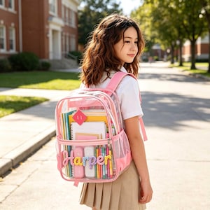 Personalized PVC Clear Backpack, Custom Name Embroidered School Bag, Pastel Kids Backpack for Back to School, Travel Daypack Gift