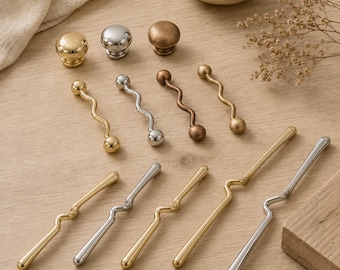 French Cabinet Handles, Wave Drawer Pulls, Gold Silver Kitchen Cabinet Pulls, Vintage Wardrobe Door Handles, Modern Decor