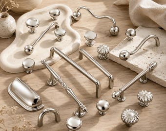 Modern Silver Furniture Hardware, French Drawer Handle, Minimal Wardrobe Accessory,  Luxury Home Decor