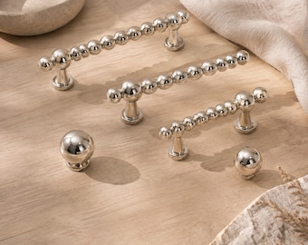 French Vintage Furniture Handle, Titanium Silver Drawer Pull, Pearl Ball Cabinet Hardware, Luxury Decor