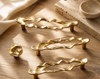Brass Cabinet Handle, French Gold Drawer Pull, Luxury Wardrobe Knob, Artistic Closet Door Handle