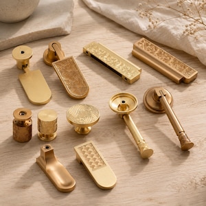 Vintage Brass Cabinet Knobs, Engraved Drawer Pulls, Antique Gold Handles, Luxury Kitchen Cabinet Decor
