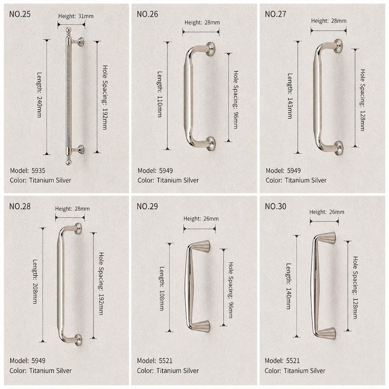 Titanium Silver Zinc Alloy Cabinet Handles, French Modern Furniture Hardware, Kitchen Drawer Pulls image 9