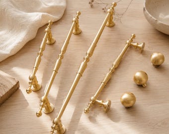 French Brass Cabinet Handles, Vintage Drawer Pulls, Mid Century Nordic Furniture Hardware