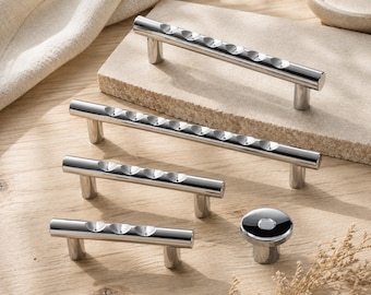 Modern Cabinet Handle, Minimal Furniture Hardware, Chrome Drawer Pull, Solid Wardrobe Accessory