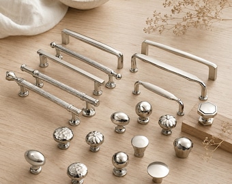 Titanium Silver Zinc Alloy Cabinet Handles, French Modern Furniture Hardware, Kitchen Drawer Pulls
