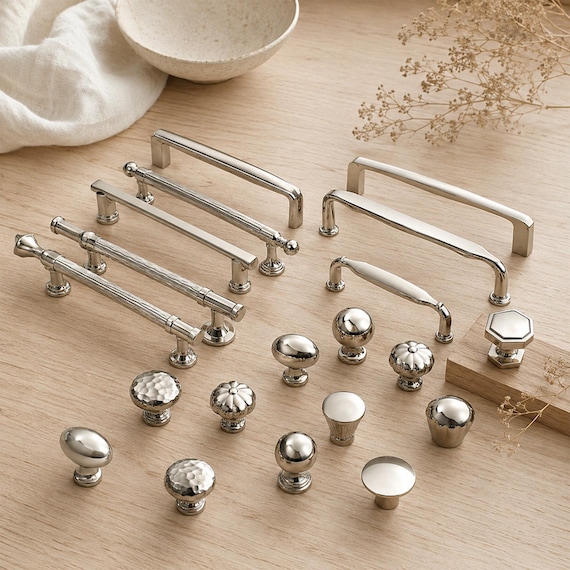 Titanium Silver Zinc Alloy Cabinet Handles, French Modern Furniture Hardware, Kitchen Drawer Pulls