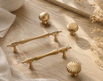 French Gold Furniture Handle, Solid Metal Cabinet Hardware, Small Wardrobe Pull, Elegant Home Decor