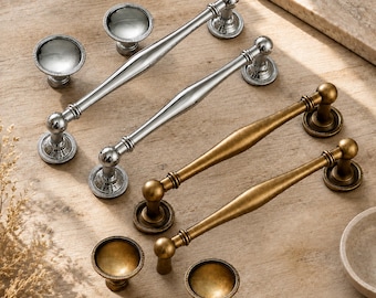 Antique Brass Furniture Pull, Vintage Drawer Handle, Silver Metal Wardrobe Accessory, Home Decor