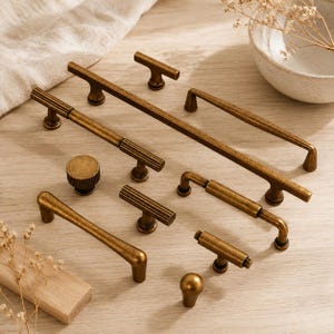 Vintage Brass Cabinet Handles, Mid Century Drawer Pulls, Antique Gold Kitchen Cabinet Pulls, Modern Wardrobe Door Handles