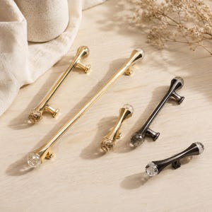 Crystal Cabinet Handles, Luxury Gold Drawer Pulls, Glass Wardrobe Handles, Elegant Kitchen Cabinet Pulls