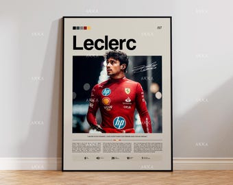 Charles Leclerc Poster, Leclerc Ferrari Wandbild, gerahmter Ferrari F1 Druck, Motorsport Grand Prix Dekoration, Autorennen Kunstwerk, Leclerc Ferrari