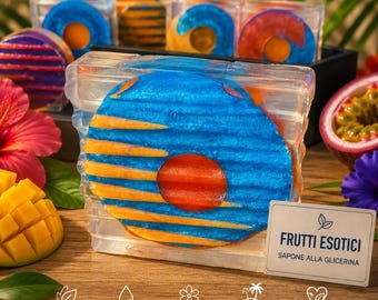 Sapone Artigianale alla Glicerina 160 g | Effetto Vortice Psichedelico | Profumo Frutti Esotici Estivi | Fatto a Mano | Idea Regalo