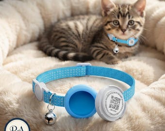 Reflecterende AirTag-kattenhalsband met QR-ID-tag, afbreekbare kattenhalsband