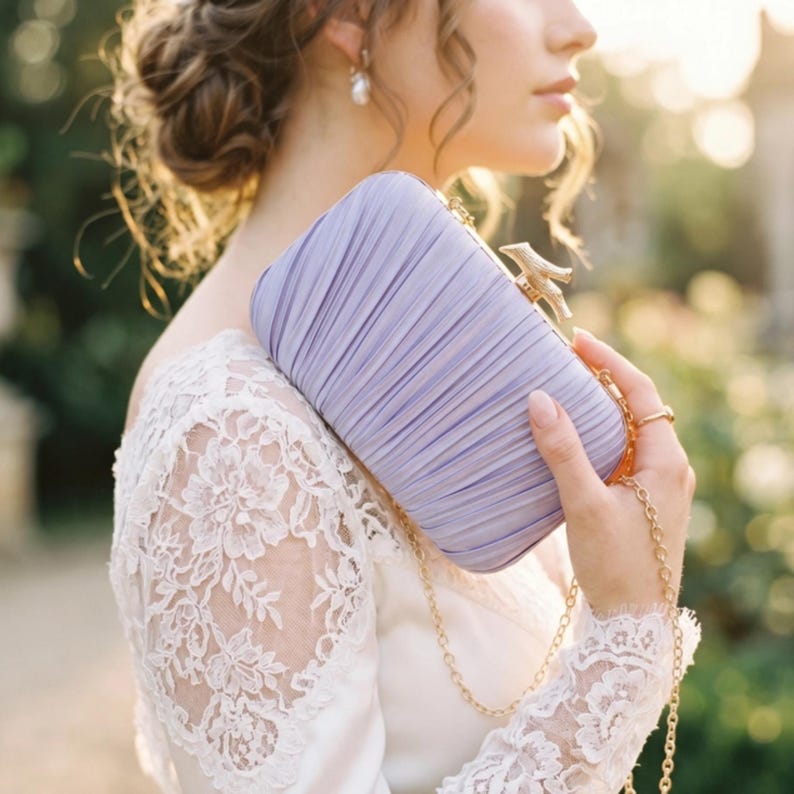 Purple special occasion - Purple pleated satin wedding clutch
