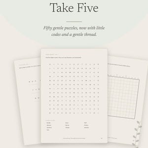 Take Five Vol 3 Printable Puzzle Book | 50 Calm Puzzles PDF | Word Search Maze Nonogram Secret Code | Linked Puzzle Chain | Instant Download