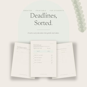 Student Planner Printable | Undated Assignment, Exam Planner, Study Schedule, ADHD Work-Back (PDF)