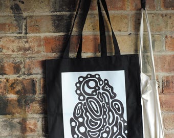 Bolso tote The Machine: Estampado artístico dibujado a mano por JArt, 100 % algodón, 38 x 42 cm