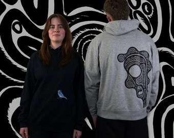 Sudadera con capucha The Head: Sudadera unisex de algodón orgánico de JArt con estampado gráfico dibujado a mano.