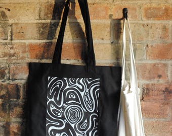 Bolso tote Octoglis: Estampado artístico dibujado a mano por JArt, 100 % algodón, 38 x 42 cm