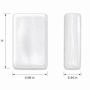 Puede incluir: Un objeto rectangular blanco y liso mostrado desde dos &aacute;ngulos. La vista frontal mide 3,61 cm de alto y 2,49 cm de ancho, mientras que la vista lateral muestra un grosor de 1,12 cm. El objeto tiene esquinas redondeadas y acabado s&oacute;lido.